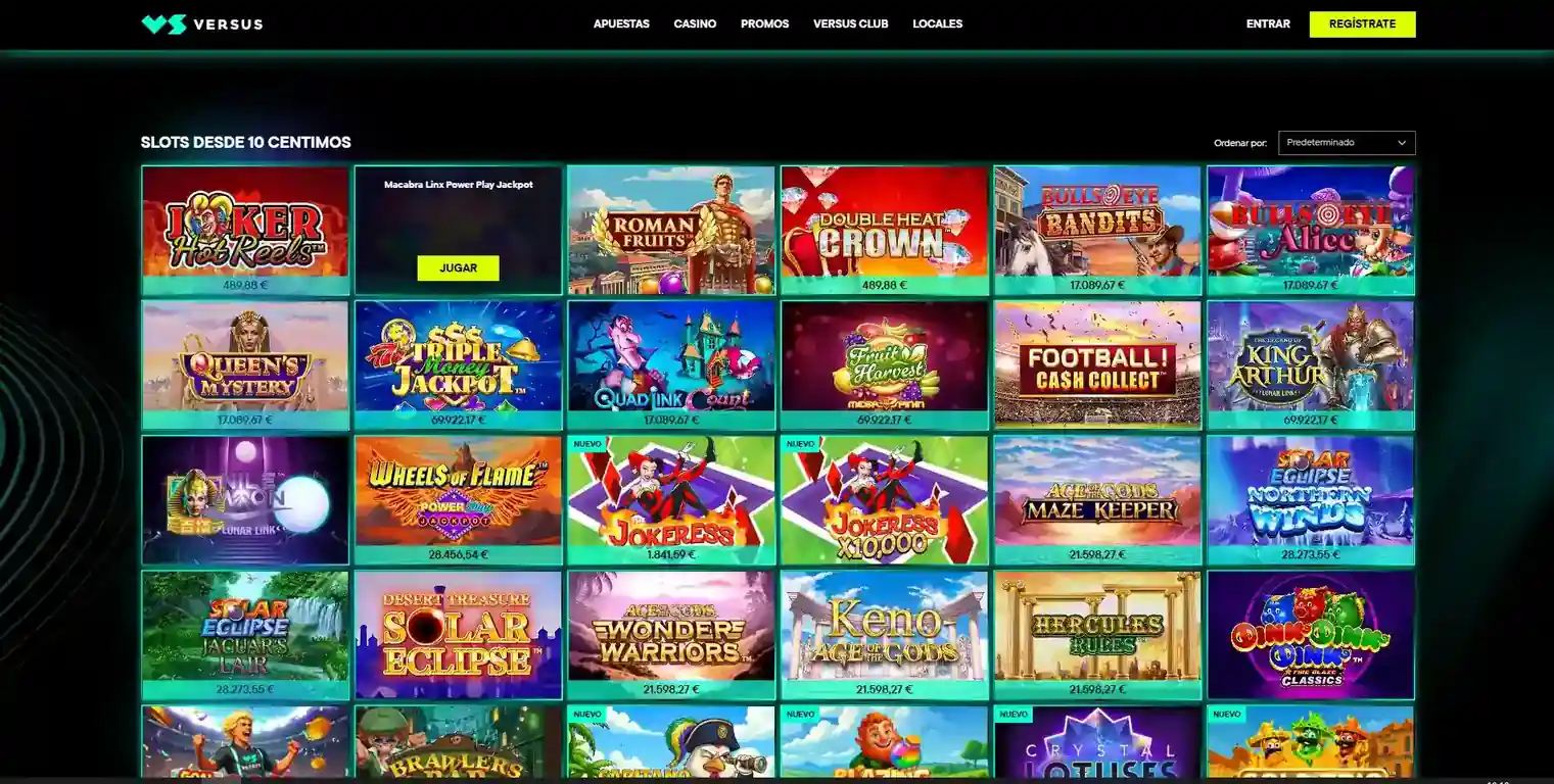 Sección oficial de tragaperras de VERSUS con tarjetas de juegos, proveedores y novedades