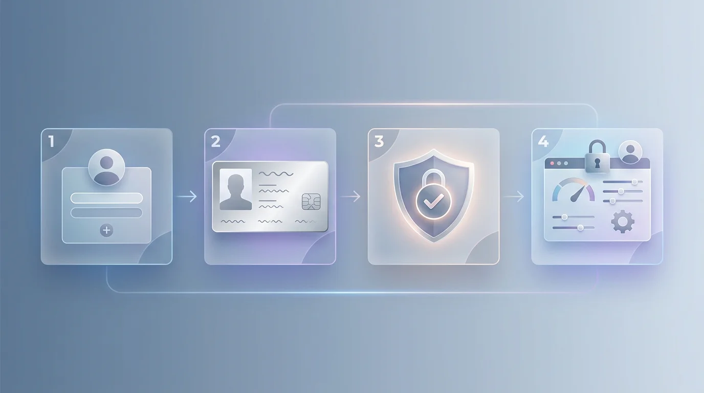 Ilustración del flujo de registro, identificación, verificación y controles de cuenta en VERSUS