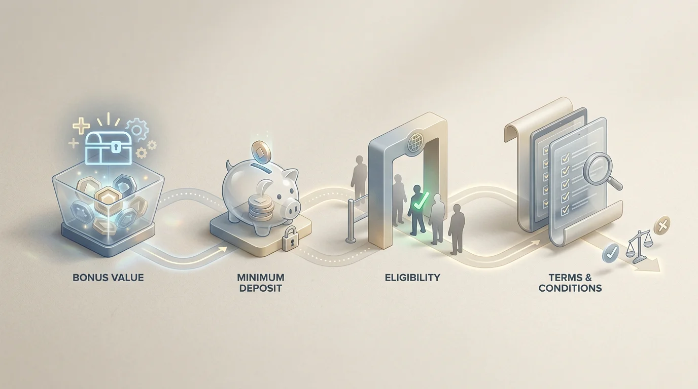 Ilustración del bono de VERSUS separando importe, depósito mínimo, elegibilidad y condiciones a revisar