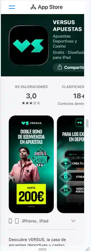 Ficha oficial de VERSUS APUESTAS en la App Store de España